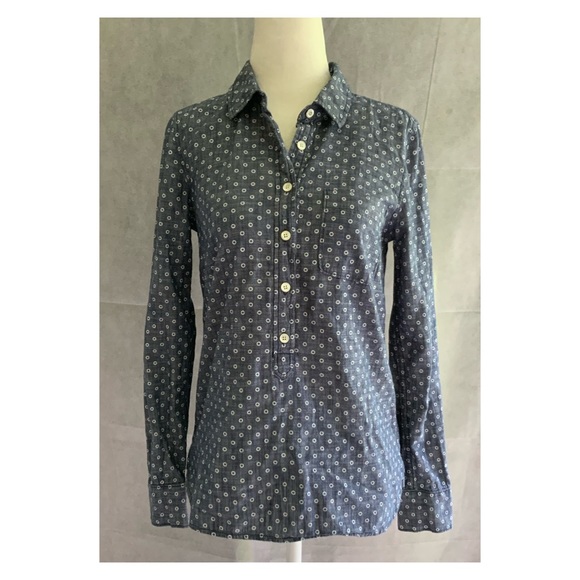 J. Crew Circle Print Chambray Popover Shirt Sz 0 - Picture 3 of 7
